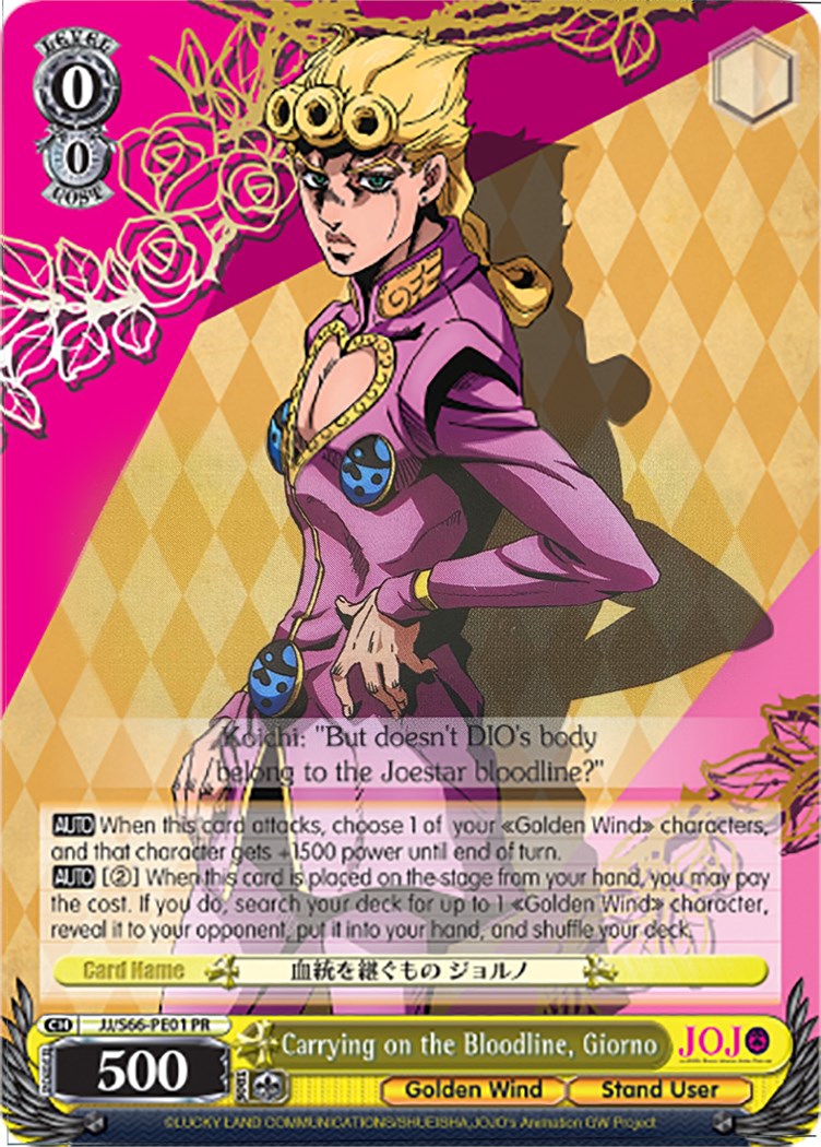 Carrying on the Bloodline, Giorno (JJ/S66-PE01 PR) (Promo) [JoJo's Bizarre Adventure: Golden Wind] | Cracking-Singles