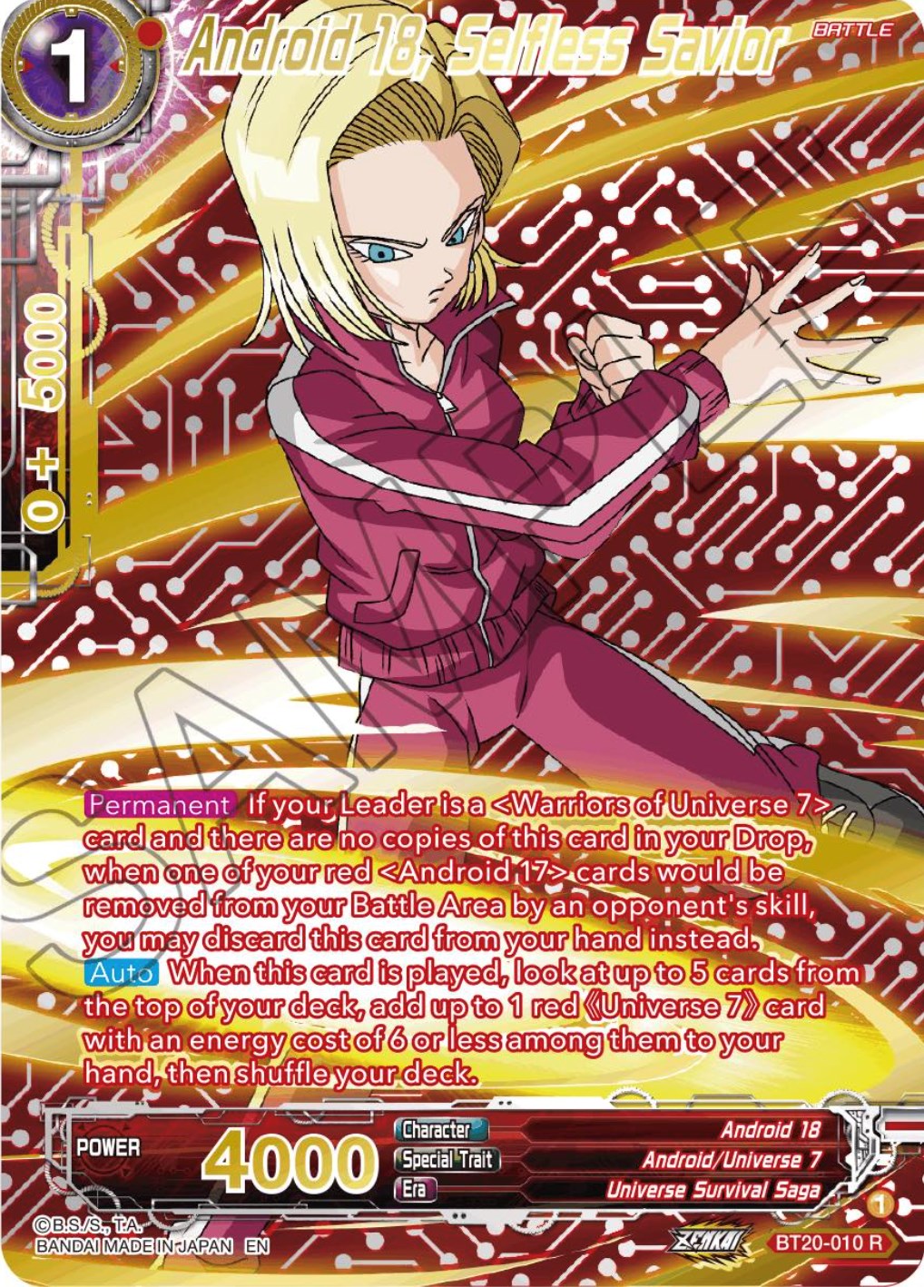Android 18, Selfless Savior (Gold-Stamped) (BT20-010) [Power Absorbed] | Cracking-Singles