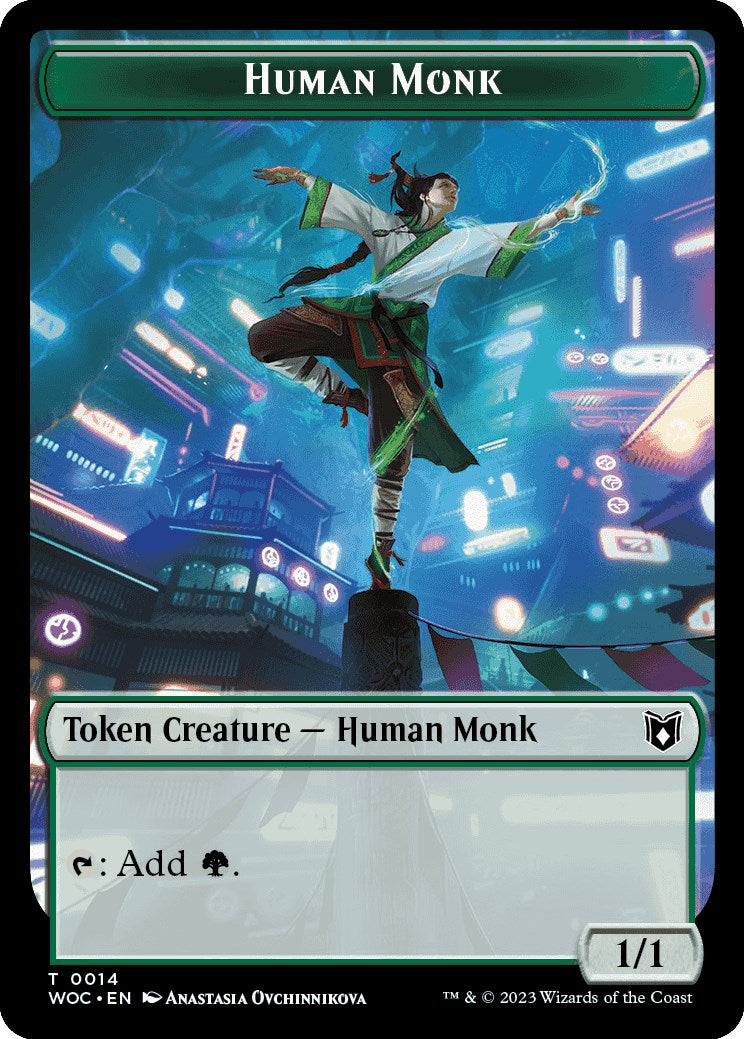 Human Monk // Saproling Double-Sided Token [Wilds of Eldraine Commander Tokens] | Cracking-Singles