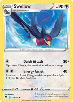 Swellow (134/185) [Sword & Shield: Vivid Voltage] | Cracking-Singles