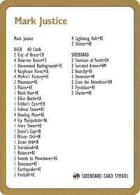 1996 Mark Justice Decklist Card [World Championship Decks] | Cracking-Singles