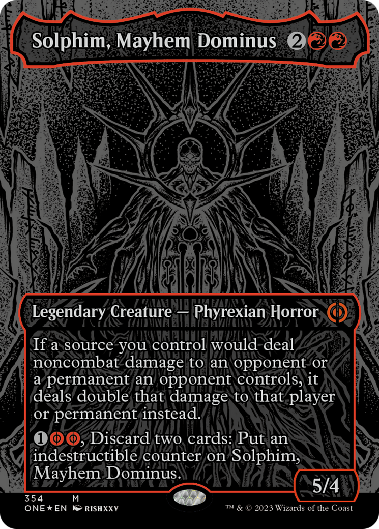 Solphim, Mayhem Dominus (Oil Slick Raised Foil) [Phyrexia: All Will Be One] | Cracking-Singles