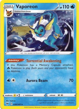 Vaporeon (030/185) (Cosmos Holo) [Sword & Shield: Vivid Voltage] | Cracking-Singles