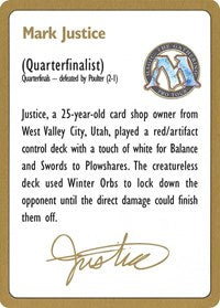 1996 Mark Justice Biography Card [World Championship Decks] | Cracking-Singles