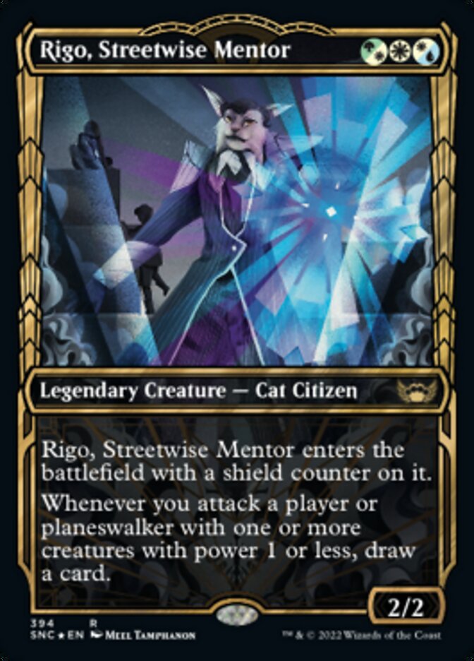 Rigo, Streetwise Mentor (Showcase Golden Age Gilded Foil) [Streets of New Capenna] | Cracking-Singles