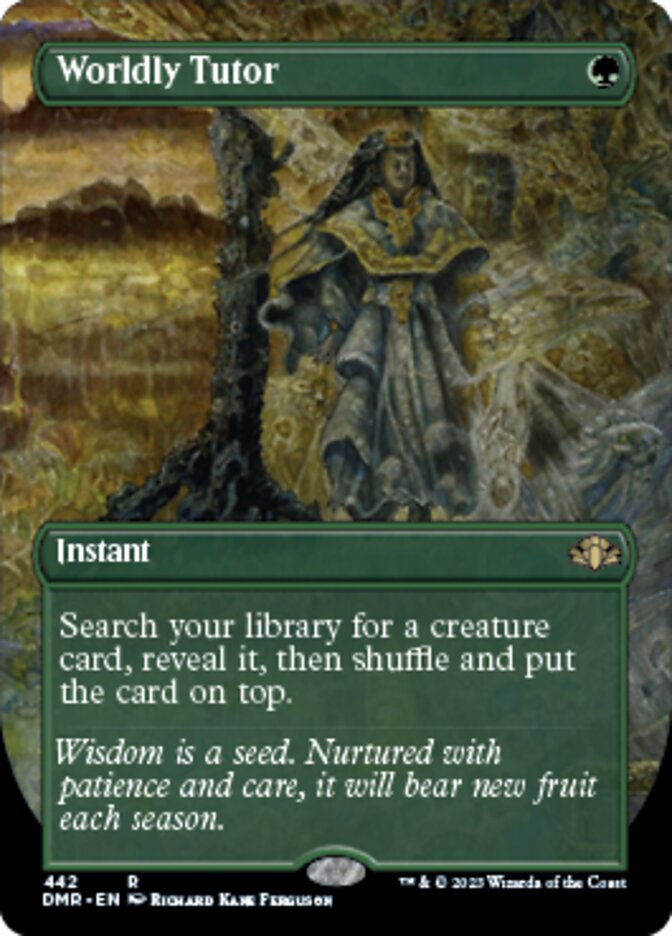 Worldly Tutor (Borderless Alternate Art) [Dominaria Remastered] | Cracking-Singles